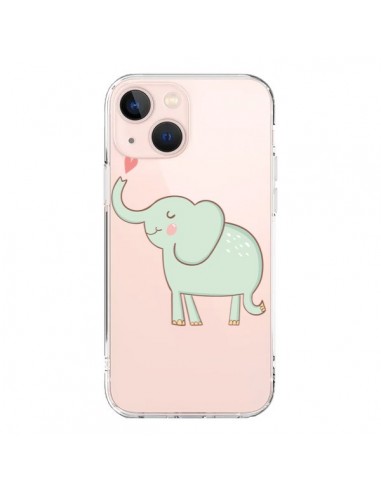 Cover iPhone 13 Mini Elefante Animale Cuore Amore  Trasparente - Petit Griffin