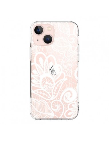Coque iPhone 13 Mini Lace Fleur Flower Blanc Transparente - Petit Griffin