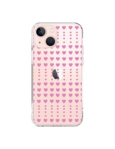 Coque iPhone 13 Mini Coeurs Heart Love Amour Rose Transparente - Petit Griffin