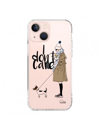 Coque iPhone 13 Mini I don't care Fille Chien Transparente - Lolo Santo
