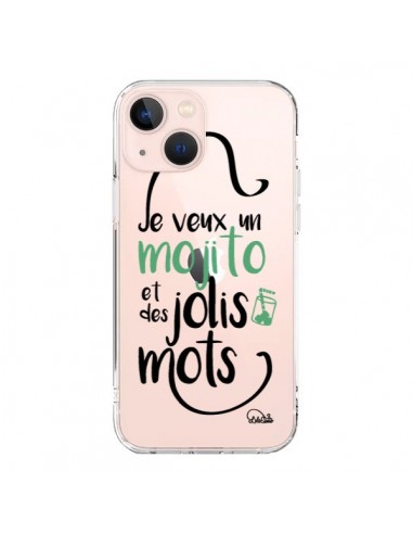 Cover iPhone 13 Mini Je veux un mojito e des jolis mots Trasparente - Lolo Santo