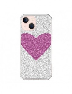 Coque iPhone 13 Mini Coeur Rose Argent Love - Mary Nesrala