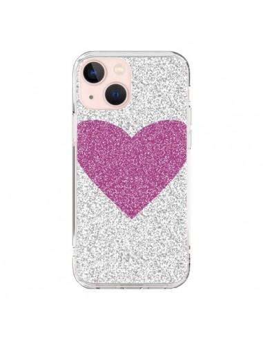 Coque iPhone 13 Mini Coeur Rose Argent Love - Mary Nesrala