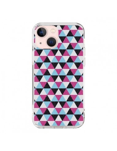 Coque iPhone 13 Mini Azteque Triangles Rose Bleu Gris - Mary Nesrala