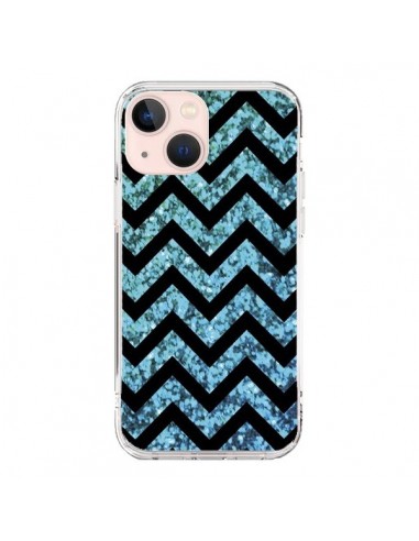 Coque iPhone 13 Mini Chevron Aqua Sparkle Triangle Azteque - Mary Nesrala