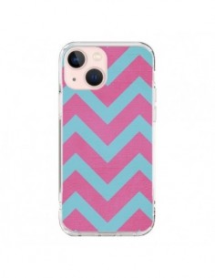 Coque iPhone 13 Mini Strawberry Chevron Rose Bleu - Mary...