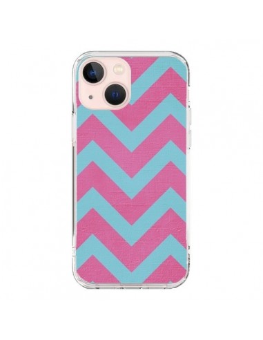 Coque iPhone 13 Mini Strawberry Chevron Rose Bleu - Mary Nesrala