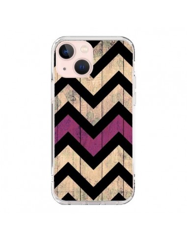 Coque iPhone 13 Mini Chevron Vintage Bois Wood - Mary Nesrala