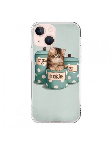 Coque iPhone 13 Mini Chaton Chat Kitten Boite Cookies Pois - Maryline Cazenave