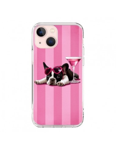Coque iPhone 13 Mini Chien Dog Cocktail Lunettes Coeur Rose - Maryline Cazenave