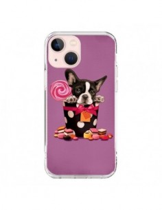 Coque iPhone 13 Mini Chien Dog Boite Noeud Papillon Pois...