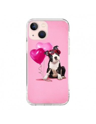 Coque iPhone 13 Mini Chien Dog Ballon Lunettes Coeur Rose - Maryline Cazenave