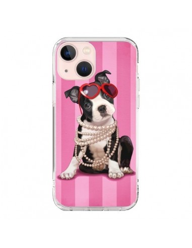 Coque iPhone 13 Mini Chien Dog Fashion Collier Perles Lunettes Coeur - Maryline Cazenave