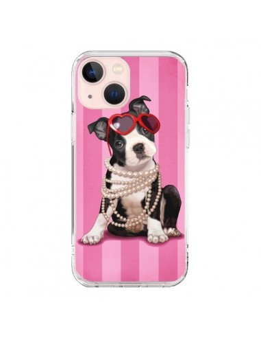 Cover iPhone 13 Mini Cane Fashion Collana di Perle Occhiali Cuore  - Maryline Cazenave