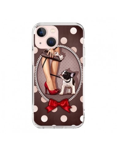 Coque iPhone 13 Mini Lady Jambes Chien Dog Pois Noeud papillon - Maryline Cazenave