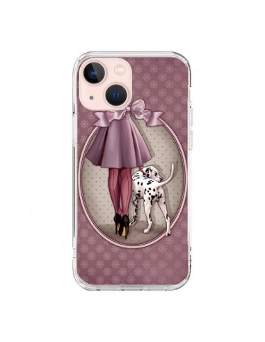 Coque iPhone 13 Mini Lady Chien Dog Dalmatien Robe Pois - Maryline Cazenave