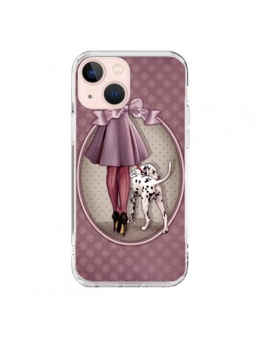 Cover iPhone 13 Mini Lady Cane Dalmata Vestito Pois - Maryline Cazenave