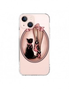 Coque iPhone 13 Mini Lady Chat Noeud Papillon Pois...