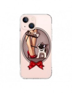 Coque iPhone 13 Mini Lady Jambes Chien Bulldog Dog Pois...