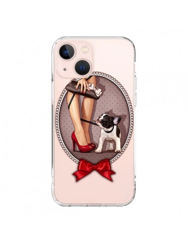 Coque iPhone 13 Mini Lady Jambes Chien Bulldog Dog Pois Noeud Papillon Transparente - Maryline Cazenave