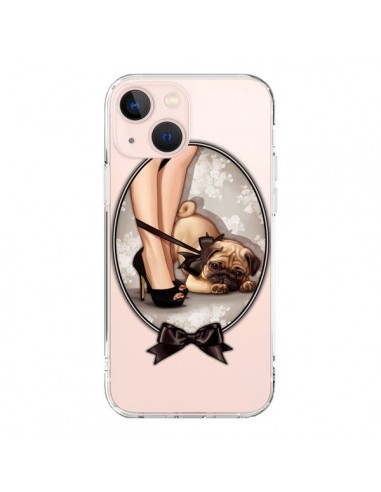 Coque iPhone 13 Mini Lady Jambes Chien Bulldog Dog Noeud Papillon Transparente - Maryline Cazenave