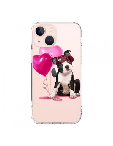 Cover iPhone 13 Mini Cane Dog Palloncini Occhiali Cuore Rosa Trasparente - Maryline Cazenave