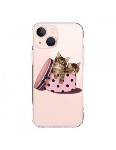 Coque iPhone 13 Mini Chaton Chat Kitten Boite Pois Transparente - Maryline Cazenave