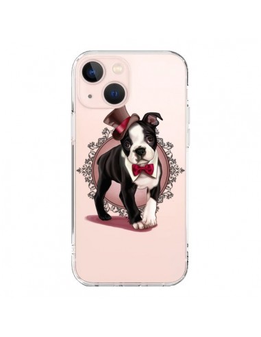 Coque iPhone 13 Mini Chien Bulldog Dog Gentleman Noeud Papillon Chapeau Transparente - Maryline Cazenave