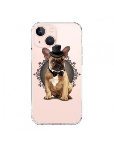 Coque iPhone 13 Mini Chien Bulldog Noeud Papillon Chapeau Transparente - Maryline Cazenave