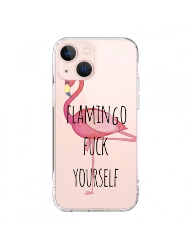Coque iPhone 13 Mini Flamingo Fuck Transparente - Maryline Cazenave