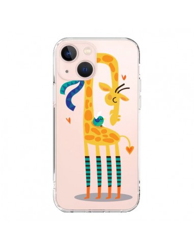 Coque iPhone 13 Mini L'oiseau et la Girafe Amour Love Transparente - Maria Jose Da Luz