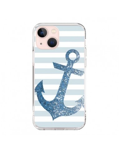 Coque iPhone 13 Mini Ancre Bleu Navire - Monica Martinez