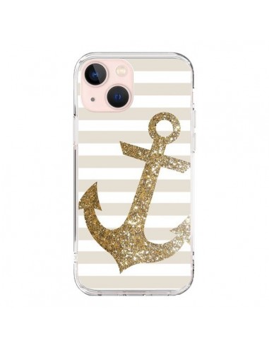 Coque iPhone 13 Mini Ancre Or Navire - Monica Martinez