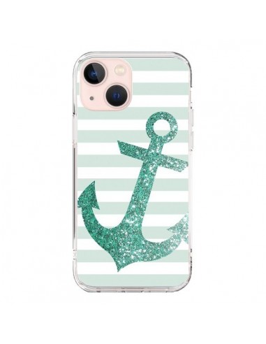 Coque iPhone 13 Mini Ancre Vert Navire - Monica Martinez