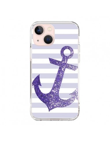 Coque iPhone 13 Mini Ancre Violet Navire - Monica Martinez