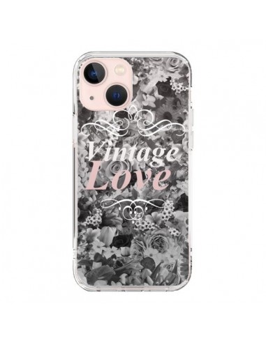 Coque iPhone 13 Mini Vintage Love Noir Flower - Monica Martinez