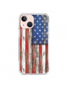 Cover iPhone 13 Mini Bandierq USA America Vintage Legno...