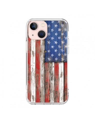 Coque iPhone 13 Mini Drapeau USA Vintage Bois Wood - Maximilian San