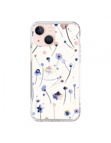 Coque iPhone 13 Mini Blue Soft Flowers - Ninola Design