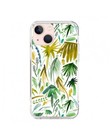 Coque iPhone 13 Mini Brushstrokes Tropical Palms Green - Ninola Design