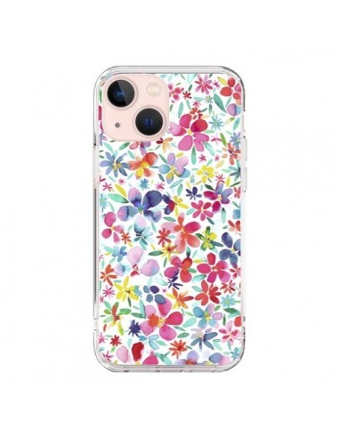 Coque iPhone 13 Mini Colorful Flowers Petals Blue - Ninola Design