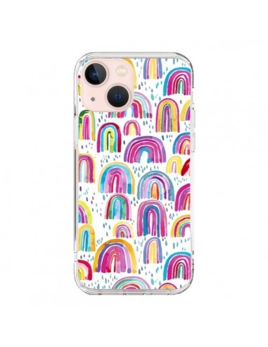 Coque iPhone 13 Mini Cute Watercolor Rainbows - Ninola Design