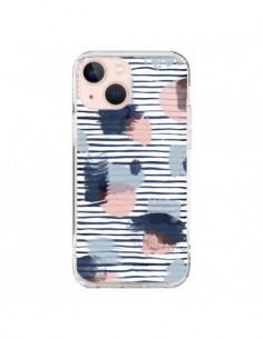 iPhone 13 Mini Case WaterColor Stains Righe Azzurre -...