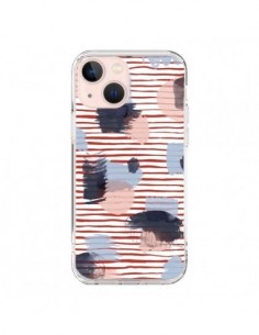 Cover iPhone 13 Mini Watercolor Stains Righe Rosse -...