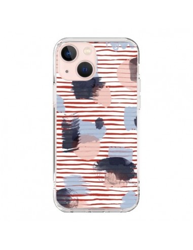 Cover iPhone 13 Mini Watercolor Stains Righe Rosse - Ninola Design