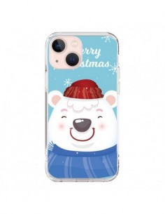 Coque iPhone 13 Mini Ours Blanc de Noël Merry Christmas -...