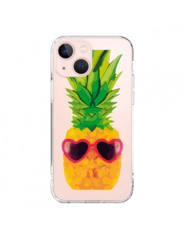 Coque iPhone 13 Mini Ananas Lunette en Cœur transparente