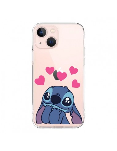 Coque iPhone 13 Mini Stitch de Lilo et Stitch in love en coeur transparente