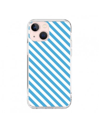 Coque iPhone 13 Mini Bonbon Candy Bleue et Blanche Rayée - Nico