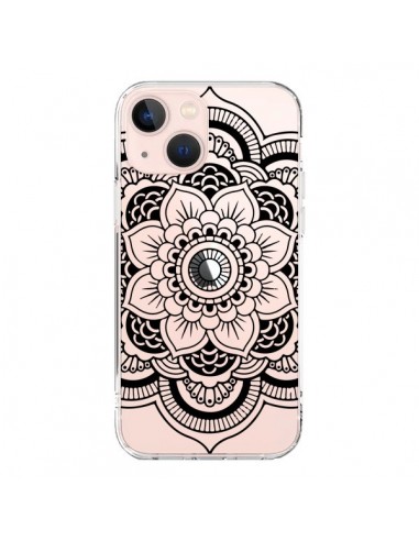 Coque iPhone 13 Mini Mandala Noir Azteque Transparente - Nico